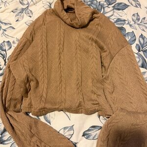 SHEIN Tan Cable Knit Turtleneck Sweater